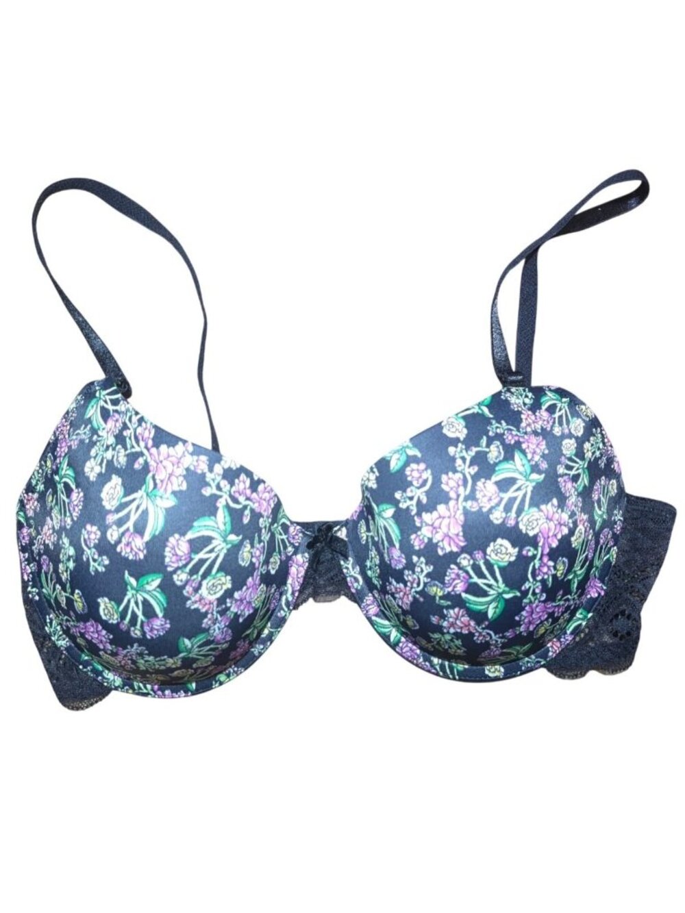 Maidenform Floral Lace Underwire Bra 36C Black Push Up Adjustable Straps